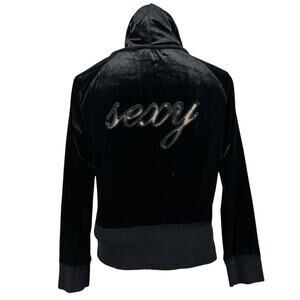 Victoria's Secret Y2K Sexy Little Things Sexy Lace Cut Out Black Velour Hoodie M